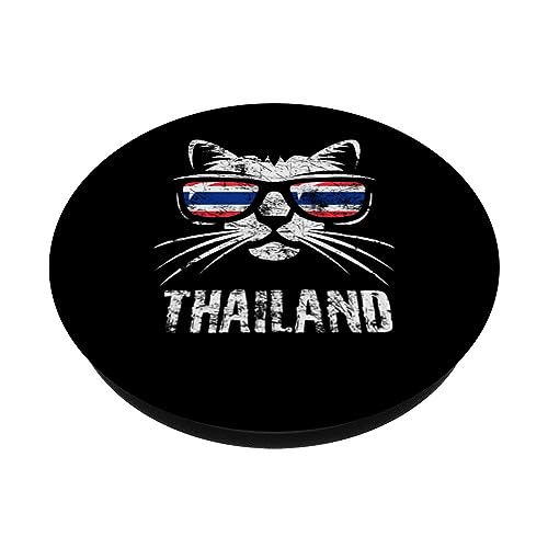 Funny Cat Vintage Thailand Flag PopSockets Swappable PopGrip, Black - Image 2