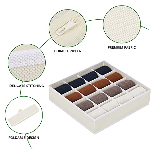 Homsorout Socks Organizer For Drawer, 4 Pack Large Underwear Drawer Organizer Divider, Fabric Drawer Organizer For Clothing, Closet Organizers And Storage Box For Socks, Panties, Tie, Beige #TOP2