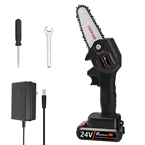Foscomax Chainsaw, 4 Inch 24V Electric Chainsaw with Brushless Motor, Handheld Mini Chainsaw, Cordless Rechargeable Chain Saw, Pruning Shears for Tree Branch Wood Cutting