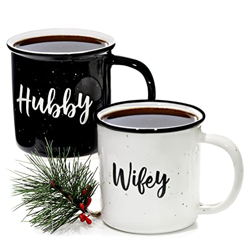 MAINEVENT Wifey Hubby Mugs Set of 2 Coffee Mug 11 Ounce, Husband Wife Gift, His Hers...