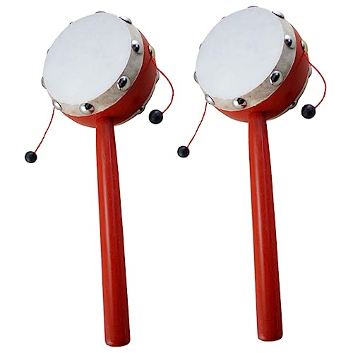 Hohopeti 2pcs Rattle Drum Hand Bell Rattle-drum Cartoon Musical Instrument Drum