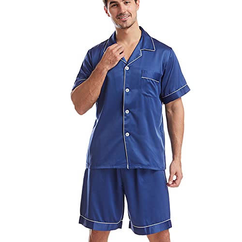 Silk Satin Pajamas Sets for Mens,Short Sleeve Sleepwear Button-Down PJs Sets 2 Pieces Loungewear with Pockets4