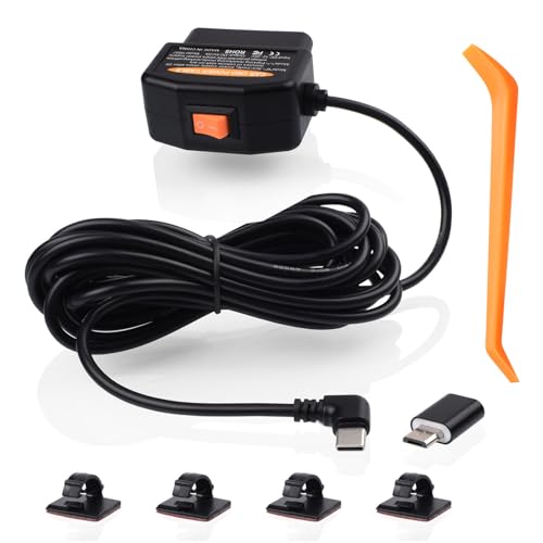 SKLK-SEL OBD2 OBD Power Cable for Dash Camera OBDII to USB C Adapter Hardwire Charger Cable 24 Hours Surveillance/Acc Mode with Low Voltage Protection 12.8-36V to 5V 3A (11.5FT/3.5M)