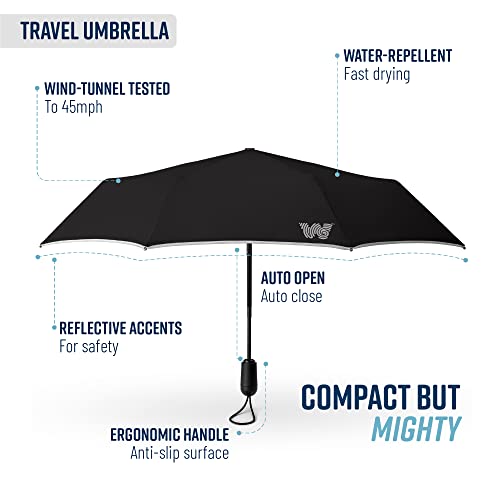 Weatherman Travel Umbrella - Windproof Compact Umbrella - Strong And Resists Up To 45 Mph Winds And Heavy Rain - Great Mini Umbrella For Backpack (Black) #TOP4