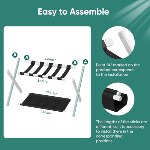 Smuxee White Bamboo Luggage Rack Pack of 2, Foldable Suitcase Stand with Storage Shelf, Easily Assembled Luggage Stand with 5 Nylon Straps for Guest Room Bedroom Hotel - Thumbnail 5