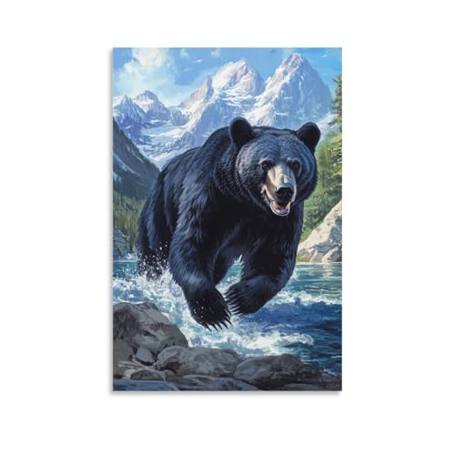 Pintura póster de oso en lienzo 50x75cm para cuadros decorativos de salón moderno