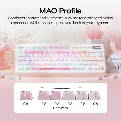 Image of KiiBOOM Cute Cat Keycaps Set, Mao Profile, Cat Shape | PC+ABS Keycap for MX Switch Mechanical Keyboard, Compatible with 60%, 65%, 75%, TKL, 96%, Full-Sized Layout (Pink Meow)