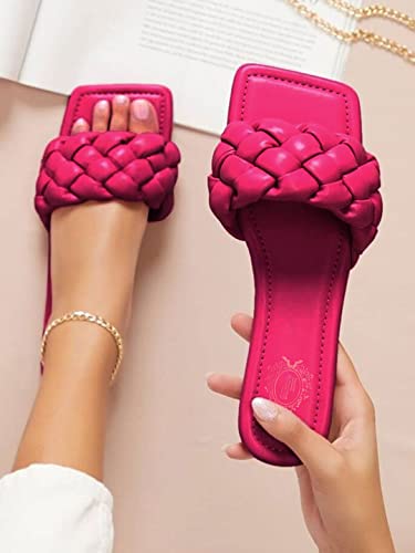 Image of Shoetopia Women's Braided Flat Slip-On Sandals Comfortable || Open-Toe Casual Slides for Summer, Beach