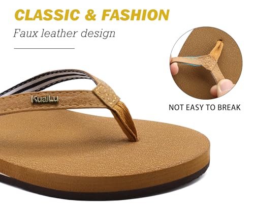 Kuailu Womens Arch Support Flip Flops Comfortable Yoga Mat Cushion Slip On Walking Thong Sandals Khaki Size 8 thumb #5
