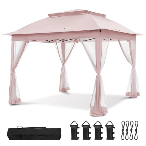 COOS BAY 11x11 Pop Up Gazebo with Mesh Netting, Instant Outdoor Canopy Tent, Water Resistant Shelter with UPF 50+ UV Protection, 121 Sq Ft Coverage, Pink