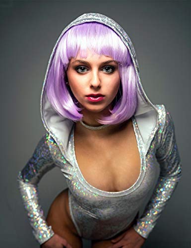 Short Bob Hair Wig 10'' Straight Bangs Short Hair Candy Color Cosplay Synthetic Wig Natural as Real Hair with Wig Cap, Daily Party Hairpiece for Women Girls (Violet)