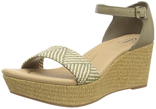 Clarks Women's Rose Ease Wedge Sandal, Olive Leather, 39.5 EU Schmal