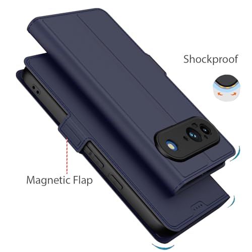 Image of Kapa Noble Slim Magnetic Leather Flip Case Cover for Google Pixel 9 | Card Holder Stand Flip Wallet Case (Blue)