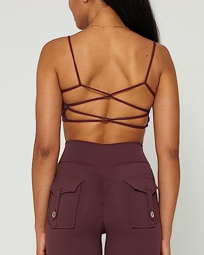 Image of Danysu Backless Sports Bra Soft Workout Tops with Removable Padded Yoga Training Bras Strappy Going Out Top