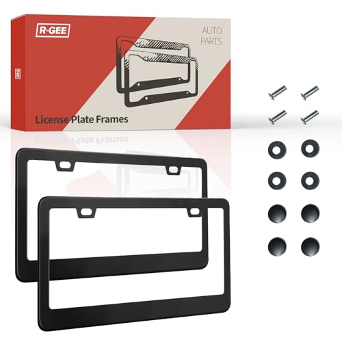 Deal: Black License Plate Frames, 2 Pack Stainless Steel Car License Plate Cover Universal Automotive Exterior Accessories with Screw Caps