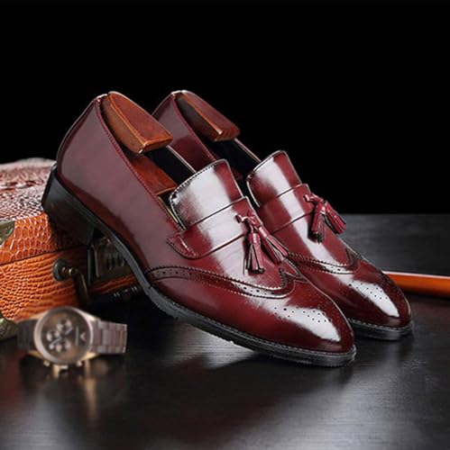 ByErz Men Loafers Classic Leather Business Foraml Dress Office Casual Slip on Brogue Shoes with Tassel4