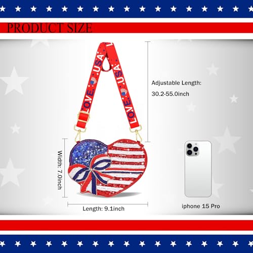 Image of 4th of July Purse for Women Sequin Beaded USA Star Purse American Flag Crossbody Shoulder Bag 4th of July Outfits