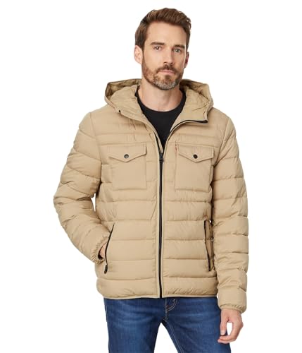 Image of Water Resistant Performance Stretch Hooded Puffer Jacket