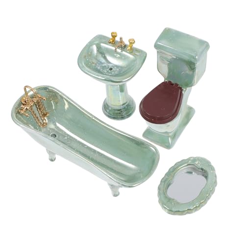 Salle de bain miniature en céramique pour décorer une maison de poupée rétro