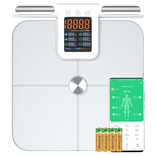 Bascula Bioimpedancia 8 Electrodos, Digital Bascula Grasa Corporal y Muscular Recargable con Pantalla Grande, 32 Datos Corporal Medición BIA de Doble Frecuencia Con APP Con pantalla LCD (White)
