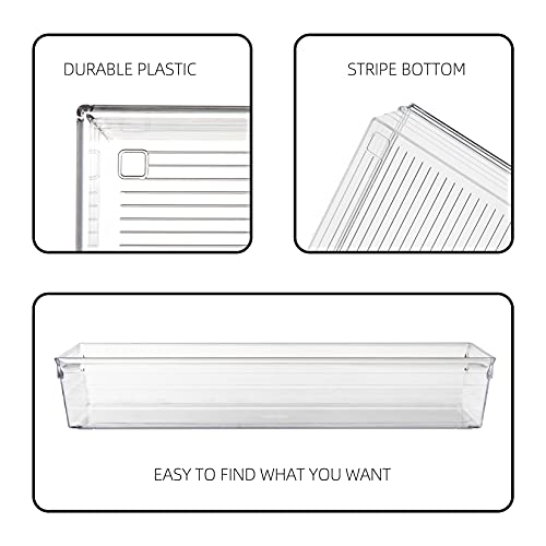 4 Pack 12"X 6" Large Size Clear Plastic Desk Drawer Organizer Tray Bathroom Office Kitchen Utensils Silverware Gadgets Dividers Desk Drawer Storage Bins Container For Dresser Cosmetic Makeup #TOP6