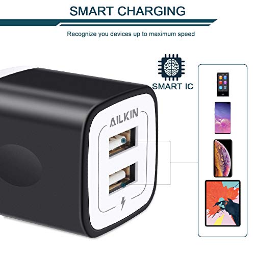 USB Wall Charger, Charger Adapter, Ailkin 3-Pack 2.1Amp Dual Port Fast Charging Plug Cube Box Block Brick Base for iPhone 15 14 Pro 13 12 SE XS 8 Plus, Samsung Galaxy, LG, Moto, Kindle Power Adapter