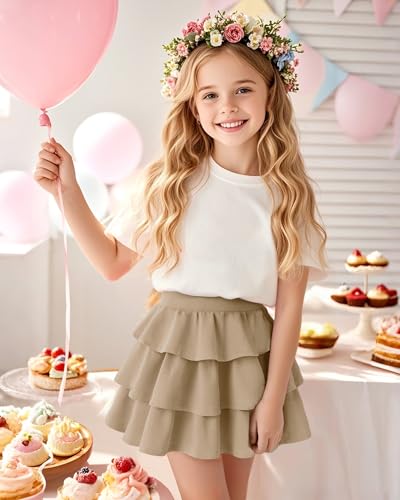Image of KEREDA Girls Skirt Kids Casual 3-Layer Ruffle Skort School Uniform Skirts for Girls