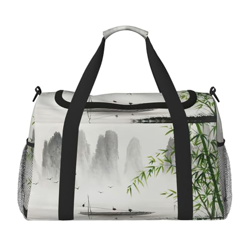 Sac de week-end femme noir imprimé paysage | Grand sac de voyage et articles personnels