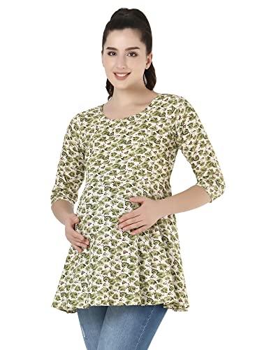 ZUVINO Maternity Feeding Top for Women | Nursing Short Kurtis with Zip | Pregnancy Long Tunics for Jeans | Maternity Nursing Clothes for Easy Breast Feeding | Pregnant Clothing., Tea, S