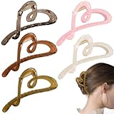 KuuGuu 5 PCS Heart Hair Claw Clips Elegant Love Hair Clips French Heart Shaped Big Banana Clips for Thin Thick Curly Hair Fashion Non Slip Strong Hold Barrtte for Women Girls Hair Styling Accessories