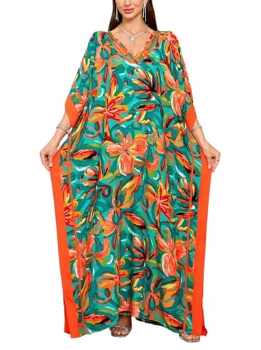 Kaftan Dresses for Women V Neck Batwing Sleeve Plus Size Caftans Swimwear Coverups Maxi Beach Dresses
