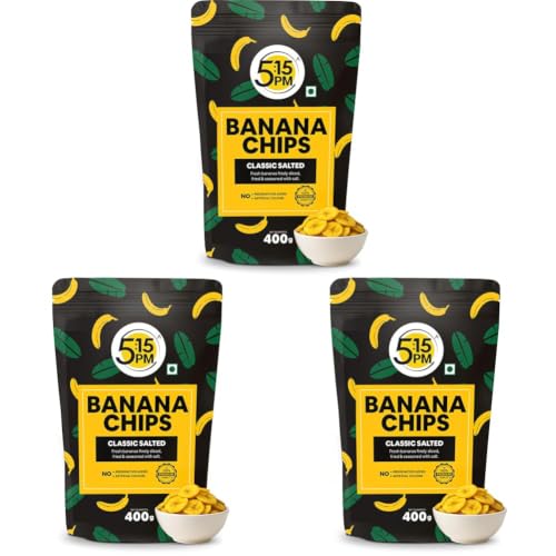 Image of 5:15PM Kerala Banana Chips 400gm Packet - Crispy Yellow Baked Banana chips Wafers | Classic Salted Flavour (Pack of 3)