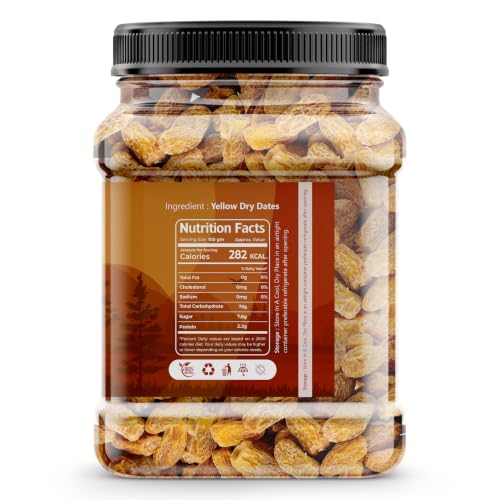 Image of MarwarBites Yellow Dry Dates 1kg | Premium Sukha Khajoor | Natural Dry Chuhara | Sweet Pili Kharak | Traditional Indian Kharek | Jar Pack for Festive Use & Everyday Snacking