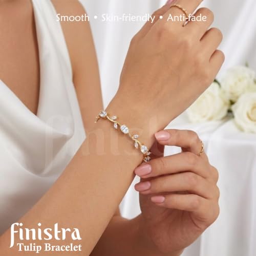 Image of finistra Tulip Bracelet for Women Stylish | Gold Plated Crystal Floral Jewellery | Adjustable Chain for Women & Girls Stylish | Elegant Tulip Bracelet for Women, Party & Daily Wear Accessory