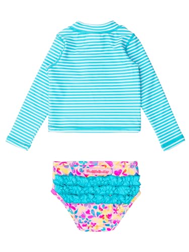 Image of RuffleButts Baby /Toddler Girls Long Sleeve Rash Guard 2 Piece Swimsuit Set w /UPF 50+ Sun Protection with Zipper