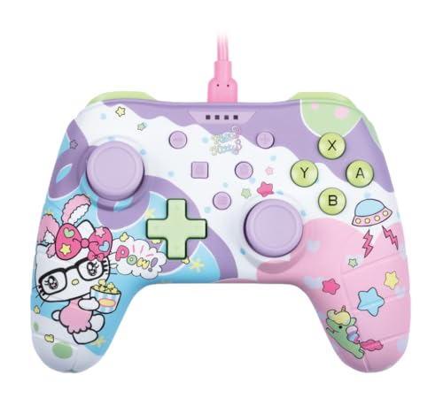 Konix Hello Kitty Mando con cable para Nintendo Switch, Switch 2 y PC - Función de vibración - Cable de 3 m - Violeta y rosa