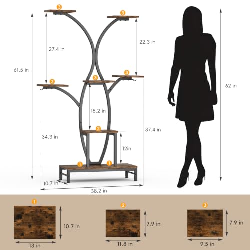 Image of Plant Stand Indoor with Grow Lights - 7 Tiered Metal Corner Shelf for Multiple Plants, 63.4 inch Corner Plant Stand for Indoor Plants, Tree-Shaped Plant Rack for Home, Living Room, Office & Patio Decor