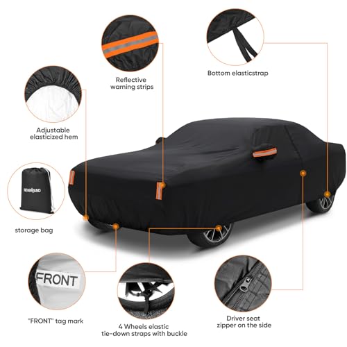 Image of Car Cover Custom Fit for Dodge Challenger 2008-2026, Outdoor Waterproof All Weather Heavy Duty Full Exterior Cover for Sun Rain Snow UV Dust Protection with Door Zipper