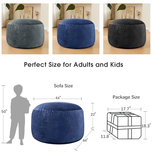 Image of Bean Bag Chairs for Adults - Memory Foam Furniture BeanBag Chair - Kids /Teens Sofa with Soft Micro Fiber Cover - Round Fluffy Couch for Living Room Bedroom College Dorm - 4 ft, Navy