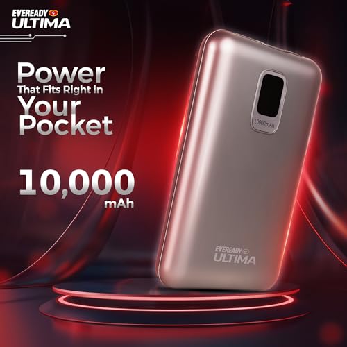 Image of Eveready Ultima Power Bank PB 20, 10,000mAh, 22.5W Fast Charging, Dual Output, USB-C & USB-A, Overcharging Protection, Compatible with iPhone, Android & Qi Devices, Includes Cable & Warranty, Black