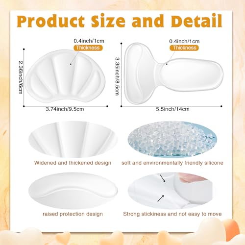 Image of Geyoga 8 Pairs Adhesive Heel Cushion Pads for Too Loose Big Boots Cuttable Reusable Back of Heel Shoe Pads Grips Inserts for Women Men Anti Blister Shoe Guards Liners for Improving Fit (Clear)