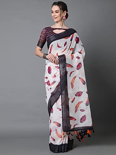 Image of AKHILAM Women's Multicolor Litchi Silk Ethnic Motif Print Saree With Unstitched Blouse Piece|sarees for women | litchi silk sarees