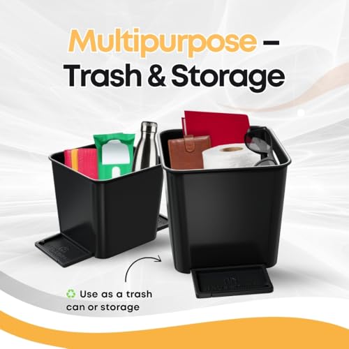 Image of Car Trash Can with Stability Wings - Leakproof Portable Garbage Bin for Fabric & Rubber Mats - Compact Durable Plastic Auto Organizer for Cars, SUVs, Trucks (Black, Small)