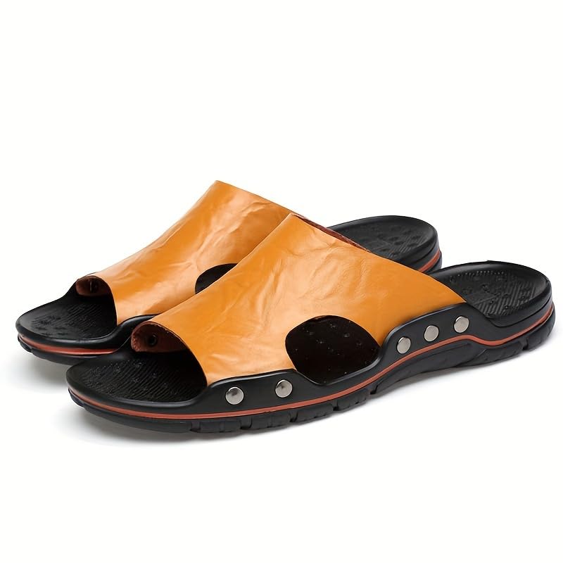 [Comfy Breathable Slippers] Men's Vintage Open Toe Breathable Slippers, Comfy Non Slip Casual Durable Rubber Sole Slides, Men's Footwear