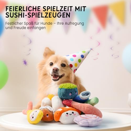 Nocciola Sushi-Hundespielzeug für kleine bis mittelgroße Hunde, niedliches Plüschspielzeug mit Tasche, quietschendes Spielzeug für kleine bis mittelgroße Hunde, 10 Stück