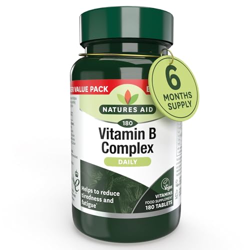 Natures Aid Vitamin B Complex 180 Tablets – High Potency – Supports Energy Metabolism, Nervous System, Brain & Immune Function – Vegan, Gluten Free, Non-GMO – Overall Wellbeing Supplement
