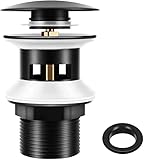 Ablaufgarnitur Waschbecken Schwarz mit Überlauf, Chonphan Ablaufventil Schwarz mit Überlauf für Waschtisch, Pop Up Ventil Abflussgarnitur Einfach Zu Installieren mit Anleitung, Kein Wasseraustritt