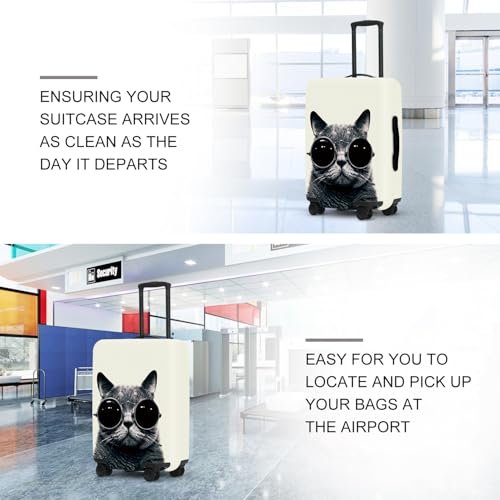 Image of Cool Cat Luggage Protector, Washable Suitcase Cover with Sunglasses Feline Design Anti-scratch for 32 inch,34 inchBag