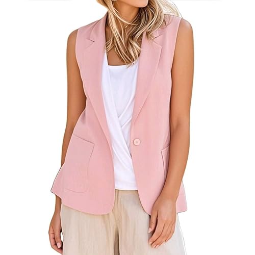 Blazer Vest for Women Summer 2025 Trendy Business Suit Vest Tops Oversize Open Front Casual Jacket Waistcoat with Pockets