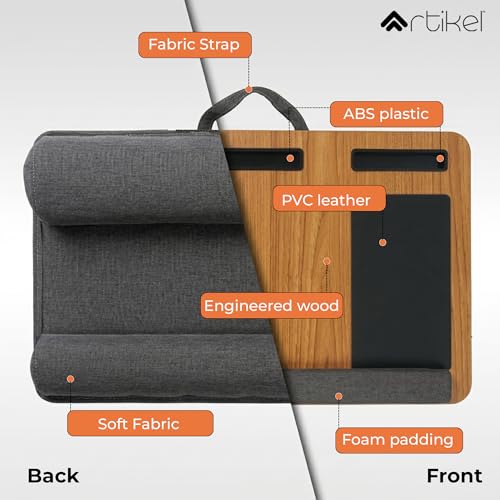 Image of Artikel Lap Desk Pillow for Laptop - Fits Up to 17 inch Laptop Portable Bed Desk Tray Built-in Mouse pad& Wrist Support-Wooden Lapdesk for Work from Home & Study with Cushion (Walnut Wood)
